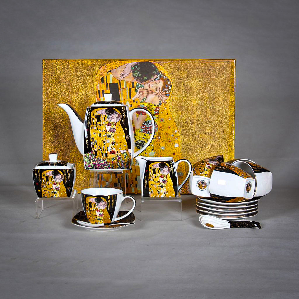 Gustav Klimt "The Kiss" Porcelain Full Set on the grey background