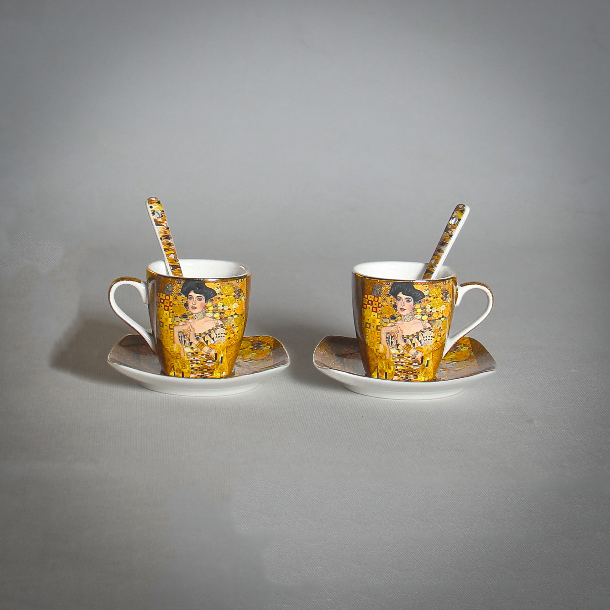 Gustav Klimt "The Lady" Golden Tea Cups on the grey background