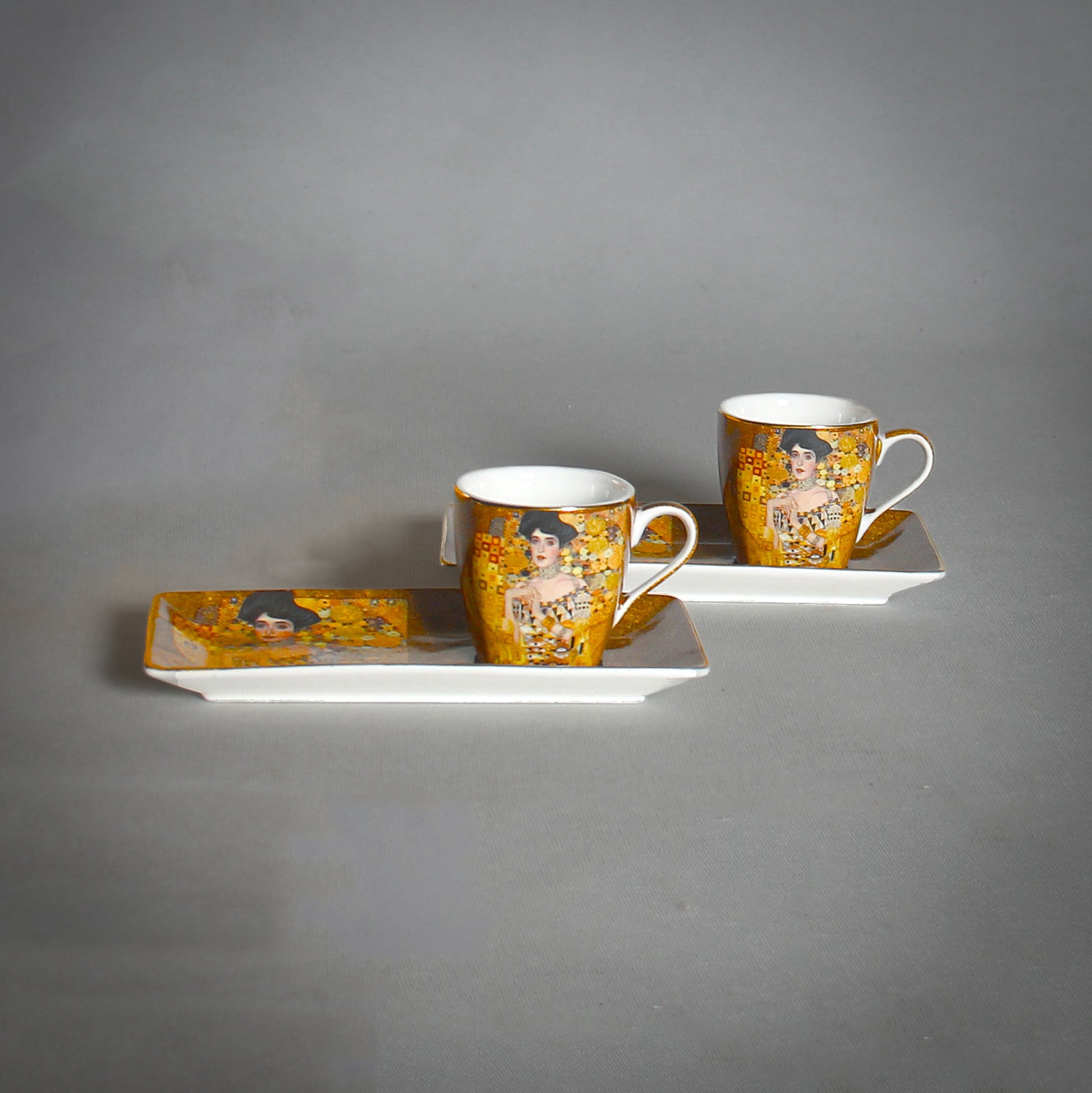 Gustav Klimt "The Lady" Golden Tea Set on the grey background