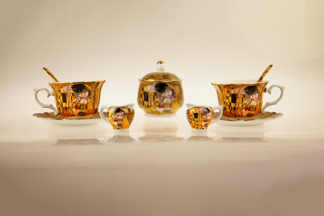 A teacup set presented on a white screen