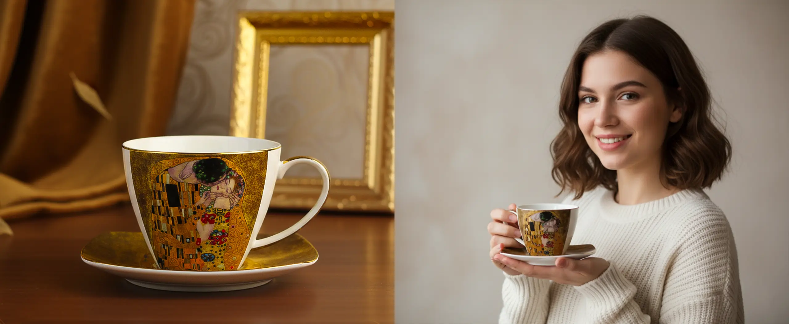 woman holding cup in her hadn and smiling
